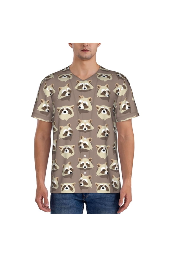 Raccoon Pattern Men’s Baseball Short Sleeve Polo Shirt, Midweight Men's Shirt Golf Shirt Polo Shirts Quick Dry Short-Small