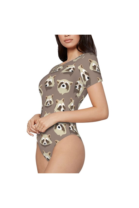 Raccoon Printed Women Rash Guard Short Sleeve,Tummy control Swimsuit Surfing Swimsuit Bathing Suit Short-sleeved Onesie UPF 50+