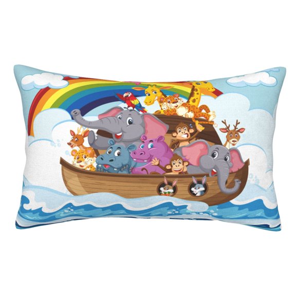 Rateoe Rainbow Animals on Noah's Ark Pattern Decorative Pillow Case,Throw Pillow Covers,Plush Pillow Cover,Soft Pillow Case,Velvet Pillow Case-16"x24"