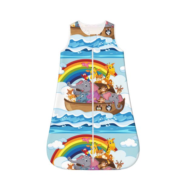 Rateoe Rainbow Animals on Noah's Ark Print Cotton Baby Sleep Sack, Baby