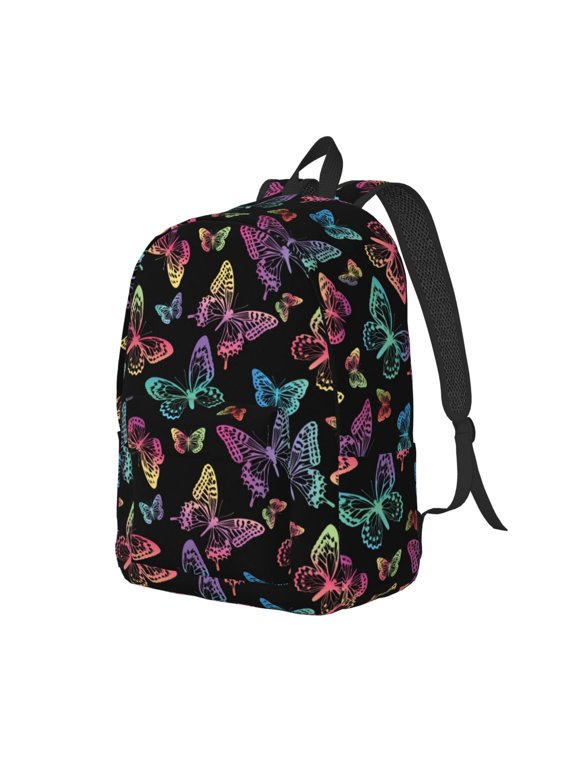 Rainbow Butterflies Pattern Durable Canvas Backpack for Men & Women – Stylish & Lightweight – Adjustable Straps, Multiple Pockets – Fits 15-17 Inch LaptopsMedium