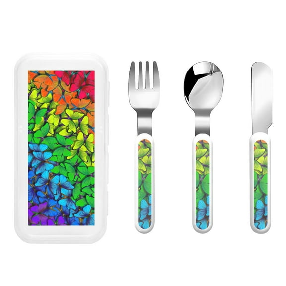 Rateoe Rainbow Butterflies for Stainless Steel Kids Silverware Set - Child and Toddler Safe Flatware - Children's Knife, Fork And Spoon Set