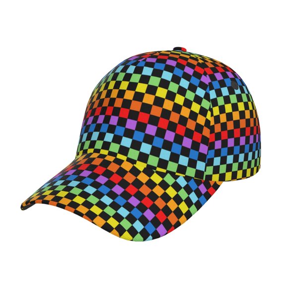 Rateoe Rainbow Chequerboard Pattern Baseball Cap Outdoor Cap Mountain Dad Hat - Unstructured Soft Cotton Cap-Adjustable UV Protection Cap