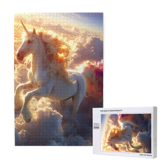 Rateoe Rainbow Cloud White Horse Pattern Wooden Picture Puzzle ,1000 Piece Jigsaw Puzzle ,Family Fun Puzzle, Home Dcor Puzzle, Gift Puzzle(Vertical style)