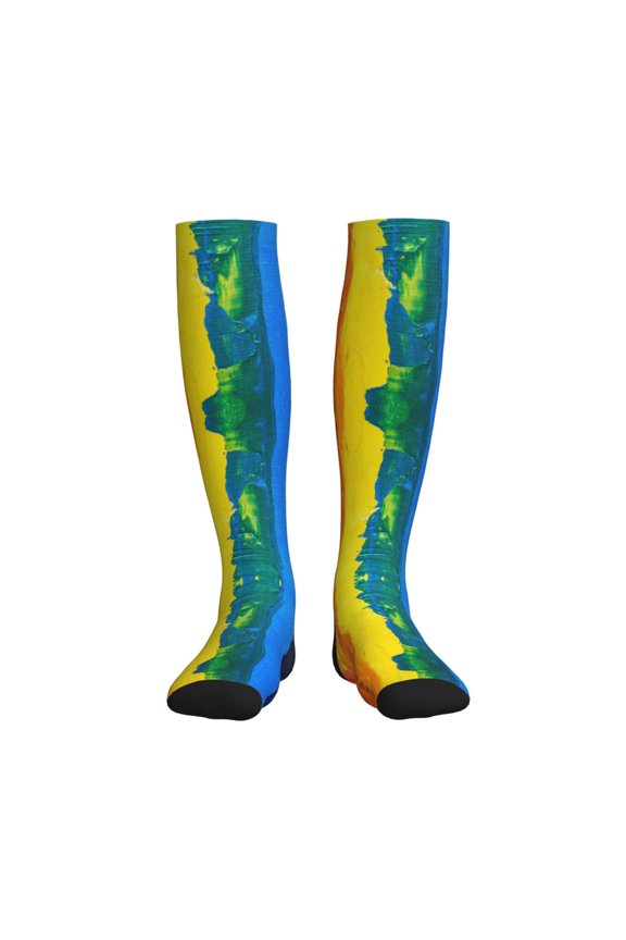 Rainbow Colored Compression Socks for Women and Men 20-30mmHg-Circulation Support Socks Knee High Nurse Pregnant Running Medical and Travel Athletic