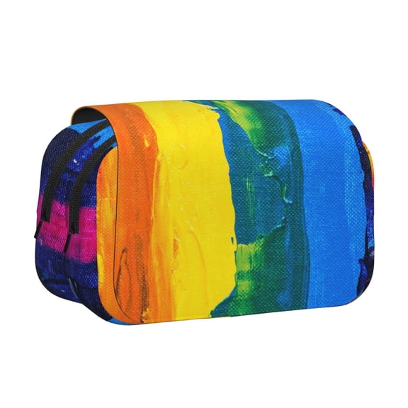 Rateoe Rainbow Colored Pattern Double Clamshell Pen Case, Storage Organizer with Two Zipper Compartments– Holds Up to 50 Pencils & Pens
