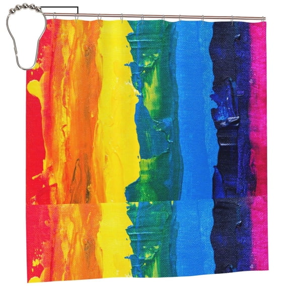 Rateoe Rainbow Colored Shower Curtain - Fancy Bathroom Shower Curtain Sets - Waterproof Shower Curtain with Hooks with 12 Plastic Hooks 72x72 Inches