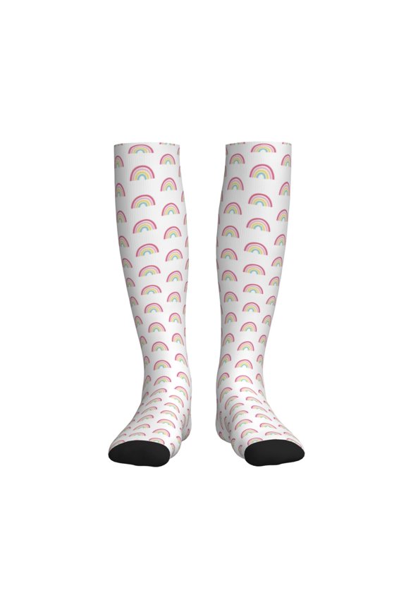 Rainbow Compression Socks for Women and Men 20-30mmHg-Circulation Support Socks Knee High Nurse Pregnant Running Medical and Travel Athletic