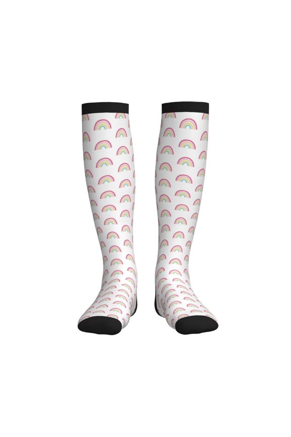 Rainbow Compression Socks for Women and Men 20-30mmHg-Circulation Support Socks Knee High Nurse Pregnant Running Medical and Travel Athletic