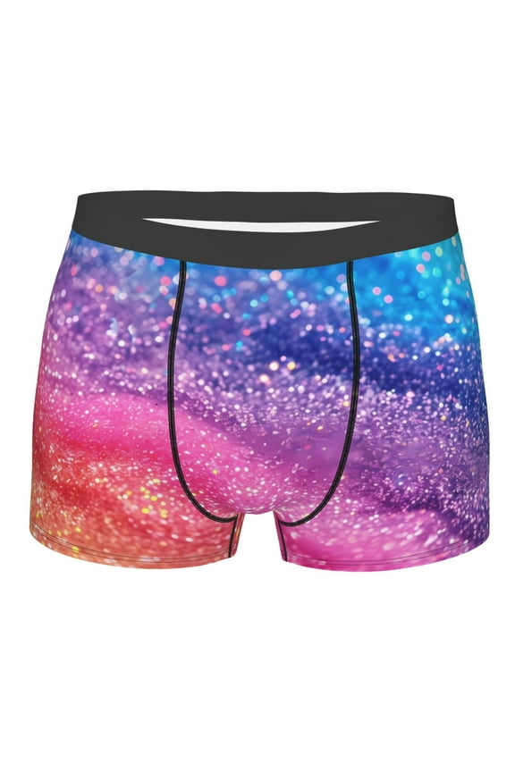 Rainbow Glitter Cute Mens Boxer Briefs Poly Spandex Performance Boxer Briefs Underwear Hem Boxer Briefs - Medium