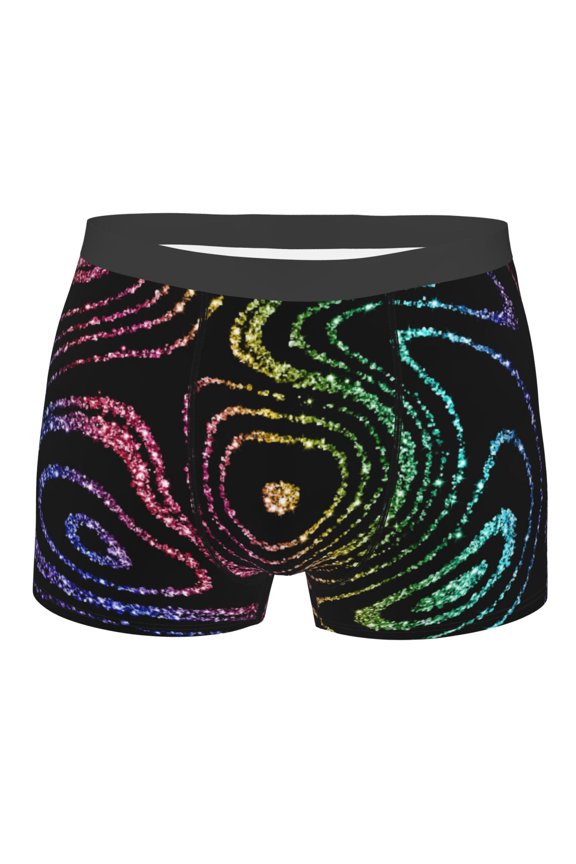 Rainbow Glitter Mens Boxer Briefs Poly Spandex Performance Boxer Briefs Underwear Hem Boxer Briefs - Small