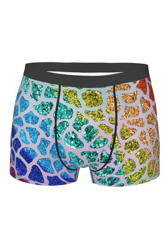Rainbow Glitter Mens Boxer Briefs Poly Spandex Performance Boxer Briefs Underwear Hem Boxer Briefs - Small