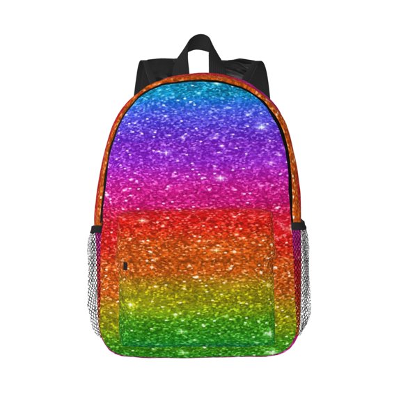 Rateoe Rainbow Glitter Pattern Student Backpack Water-resistant Backpack 15-inch Laptop Backpack Lightweight Adjustable School Backpack