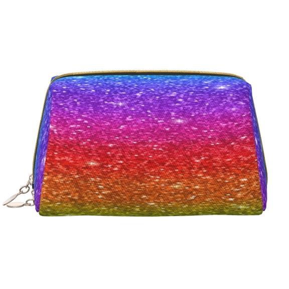 Rateoe Rainbow Glitter for Travel Makeup Bag,Large Capacity Cosmetic Bags for Women,Waterproof Portable Pouch Open Flat Toiletry Bag Make up Organizer