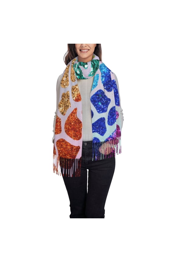 Rainbow Glitter Women's Traditional Scarf Wrap Tassel Shawl Fringes Neck Head Shawl Retro Scarf
