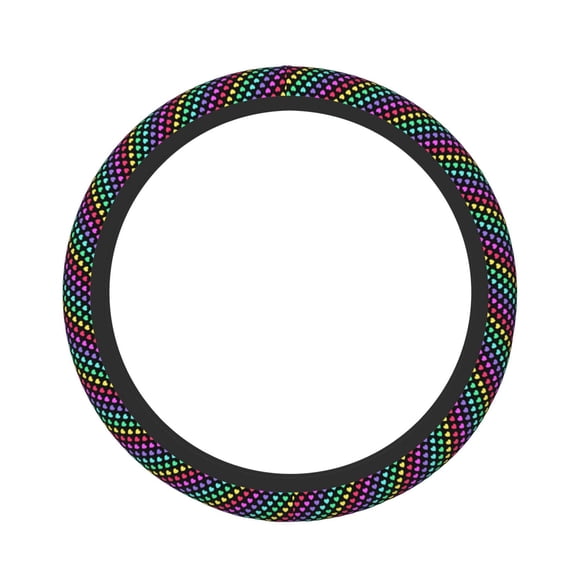 Rateoe Rainbow Hearts Pattern Elastic Stretch Steering Wheel Cover, Universal 15 inch, Microfiber Breathable , Anti-Slip, Odorless, Easy Carry