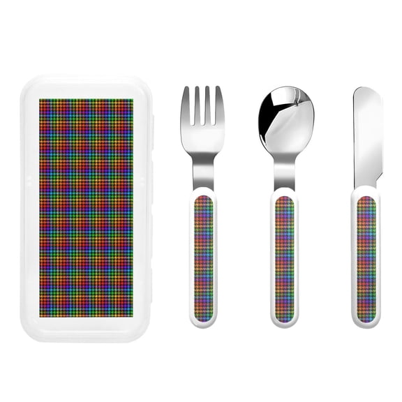 Rateoe Rainbow Houndstooth for Stainless Steel Kids Silverware Set - Child and Toddler Safe Flatware - Children's Knife, Fork And Spoon Set