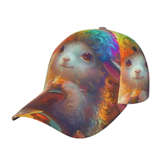 Rateoe Rainbow Lamb Breakfast Pattern Mens Baseball Cap Adjustable Curved Brim Hat, Soft Cotton Sports Cap for Outdoor, Casual, and Everyday Wear, Comfortable & Breathable