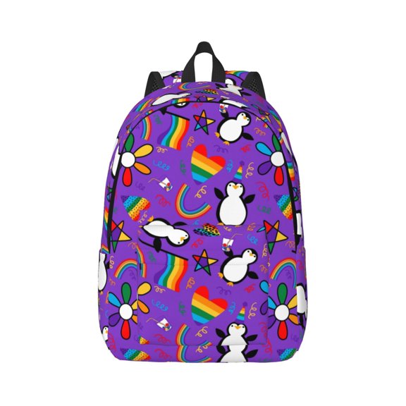 Rateoe Rainbow Lgbt Penguin Pattern Canvas College Laptop Backpack,Travel Daypack,Durable Rucksack Travel Notebook Bag School Backpack Book Bag for Men Women-Small