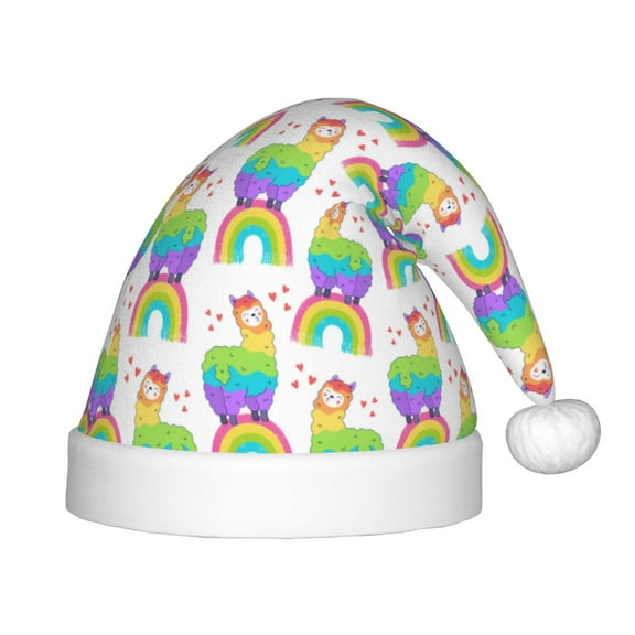 Rateoe Rainbow Llama Santa Hat Confortable Christmas Hat for Christmas Party Favors Fit for Kids