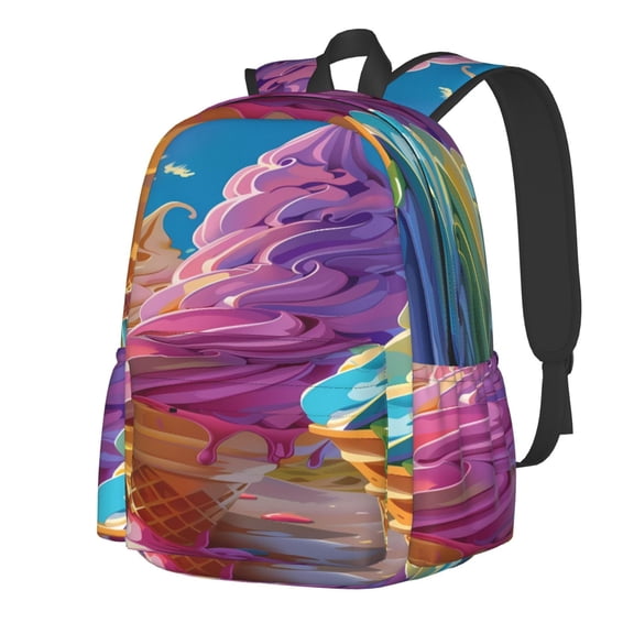 Rateoe Rainbow Melting Ice Cream Pattern Student Backpack,Backpack for School,Lightweight Bag,Travel Backpack,Outdoor Backpack,Large Capacity Backpack