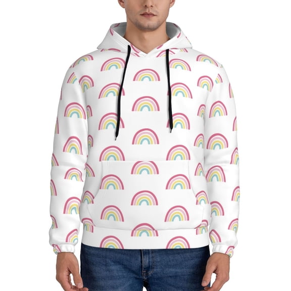 Rateoe Rainbow Pattern Mens Hoodie, Pullover Hooded Sweatshirt, Kangaroo Pocket Hoodie Ideal for Daily Wear, Travel and Home-Large