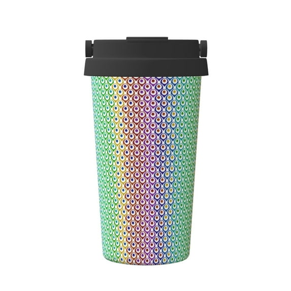 Rateoe Rainbow Peacock Feathers Pattern Travel Coffee Mug Tumbler with Flip Lid | Reusable Insulated Stainless Steel Cold Brew Iced Coffee Cup Thermos