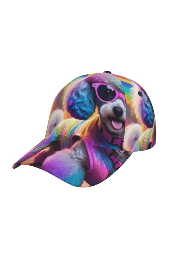 Rainbow Poodle Urban Street Pattern Mens Baseball Cap Adjustable Curved Brim Hat, Soft Cotton Sports Cap for Outdoor, Casual, and Everyday Wear, Comfortable & Breathable