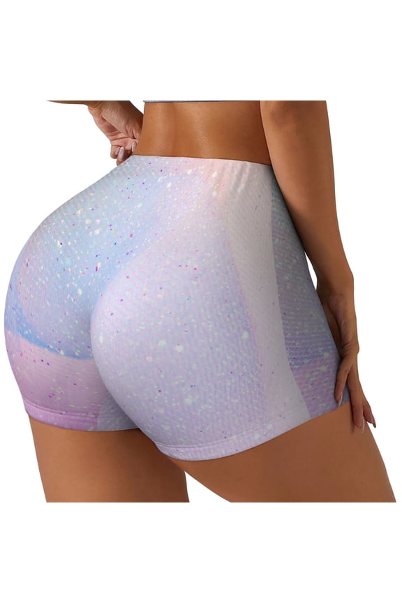 Rainbow Printed Power Workout Shorts for Women Tummy Control Squat Proof Ribbed Thick Seamless Scrunch Active Short-Large