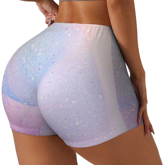 Rateoe Rainbow Printed Power Workout Shorts for Women Tummy Control Squat Proof Ribbed Thick Seamless Scrunch Active Short-Medium