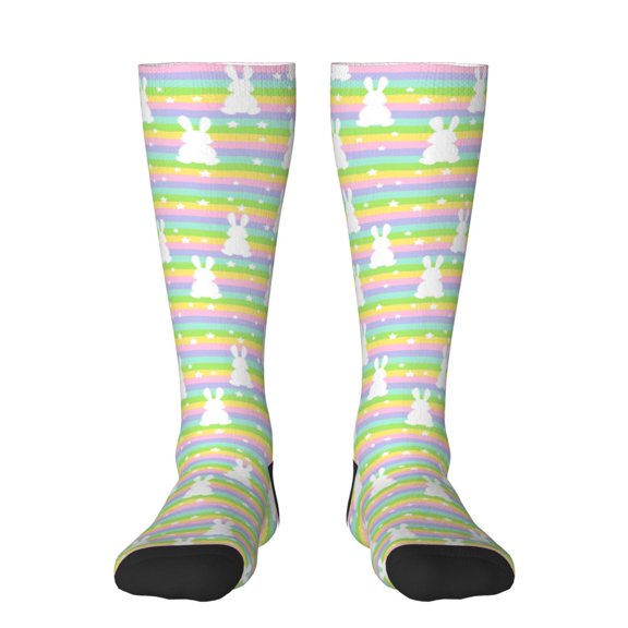 Rateoe Rainbow Rabbit Pattern Women’s Knee High Crew Socks,Trouser Socks Comfortable, Breathable, Moisture-Wicking and Soft