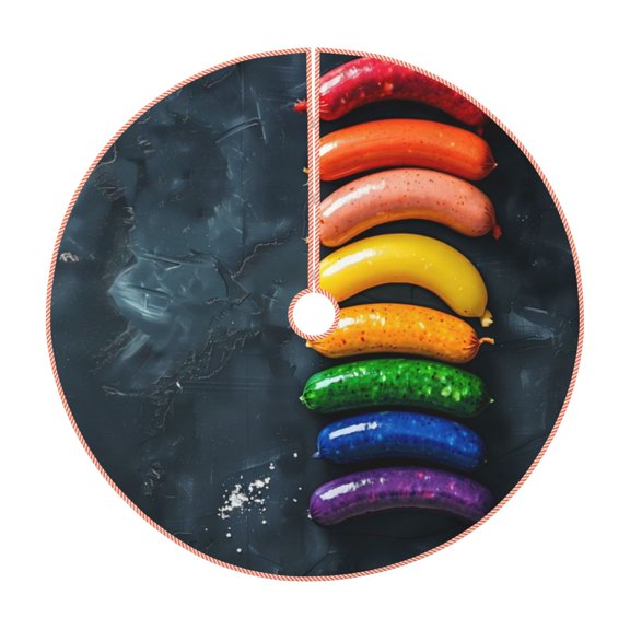 Rateoe Rainbow Sausages On Dark Slate Pattern Christmas Tree Skirt with Ties, Christmas Tree Decorations, Farmhouse Christmas Decor Xmas Holiday Decorations-