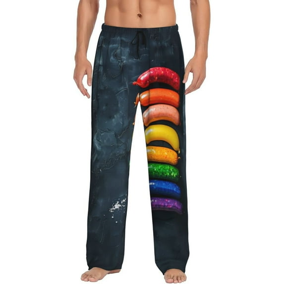 Rateoe Rainbow Sausages On Dark Slate Pattern Men’s Ultra-Soft Comfy Pajama Lounge Pants Sleepwear,Comfortable Lounge Wear,lightweight Pajamas, Casual Home Wear-Medium