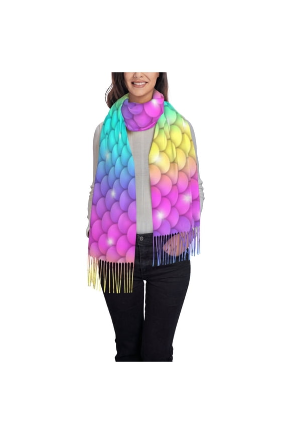 Rainbow Scales2 Women's Traditional Scarf Wrap Tassel Shawl Fringes Neck Head Shawl Retro Scarf