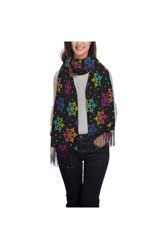Rainbow Snowflake Women's Traditional Scarf Wrap Tassel Shawl Fringes Neck Head Shawl Retro Scarf