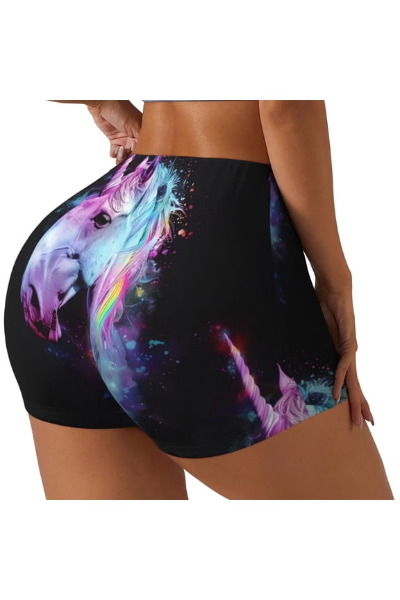 Rainbow Spotted White Horse Printed Power Workout Shorts for Women Tummy Control Squat Proof Ribbed Thick Seamless Scrunch Active Short-Small