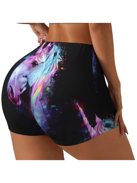 Rainbow Spotted White Horse Printed Power Workout Shorts for Women Tummy Control Squat Proof Ribbed Thick Seamless Scrunch Active Short-Small