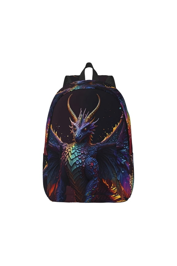 Rainbow Wings Majestic Dragon Pattern Canvas College Laptop Backpack,Travel Daypack,Durable Rucksack Travel Notebook Bag School Backpack Book Bag for Men Women-Small