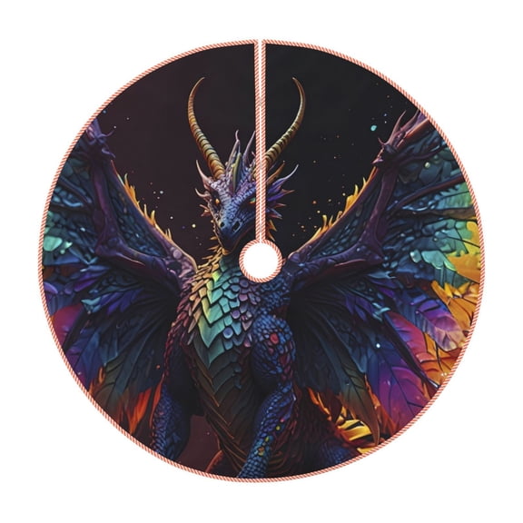 Rateoe Rainbow Wings Majestic Dragon Pattern Christmas Tree Skirt with Ties, Christmas Tree Decorations, Farmhouse Christmas Decor Xmas Holiday Decorations-