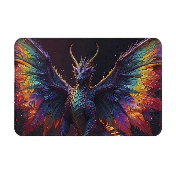 Rateoe Rainbow Wings Majestic Dragon Pattern Flannel Door Mat Indoor Outdoor Entrance, Waterproof All-Weather Doormat,Fade Resistant, Low Profile Entryway Mat 16x24in