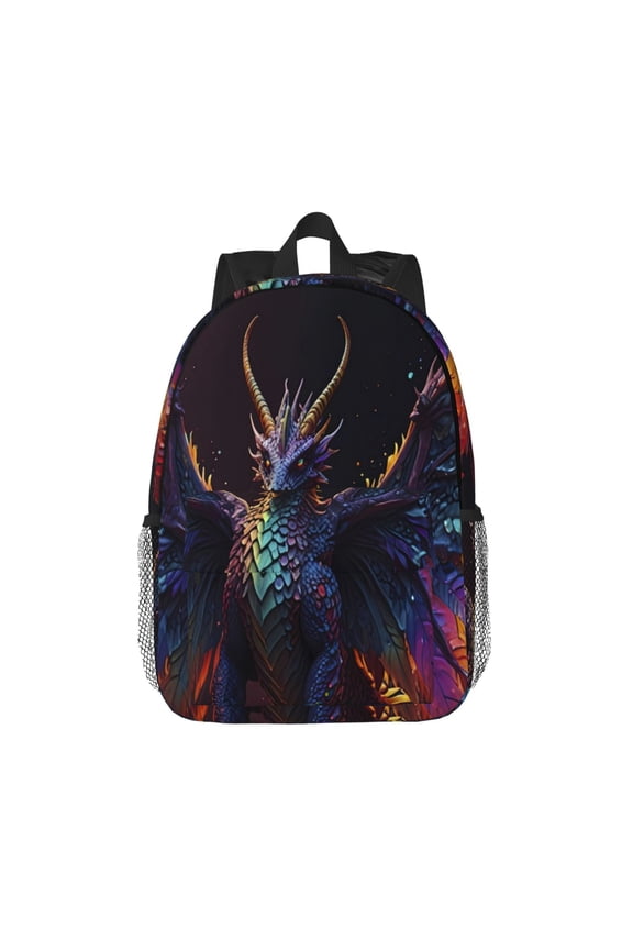 Rainbow Wings Majestic Dragon Pattern Student Backpack Water-resistant Backpack 15-inch Laptop Backpack Lightweight Adjustable School Backpack