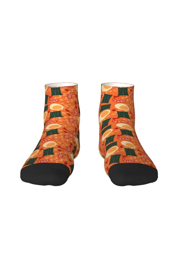 Ramen Noodle Soup Pattern Quarter Crew Socks,Toe Seamed Ankle Socks,Cotton Cushioned Breathable Athletic Crew Sports Socks