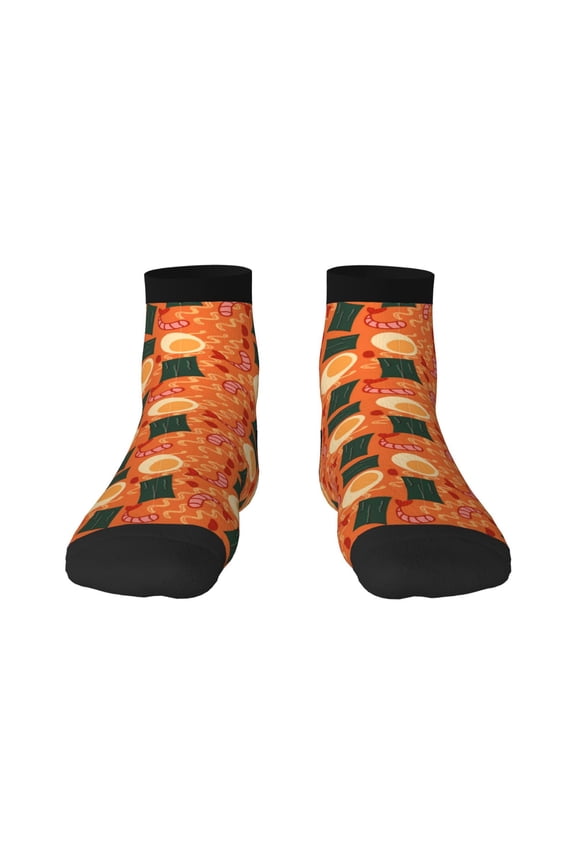 Ramen Noodle Soup Pattern Quarter Crew Socks,Toe Seamed Ankle Socks,Cotton Cushioned Breathable Athletic Crew Sports Socks