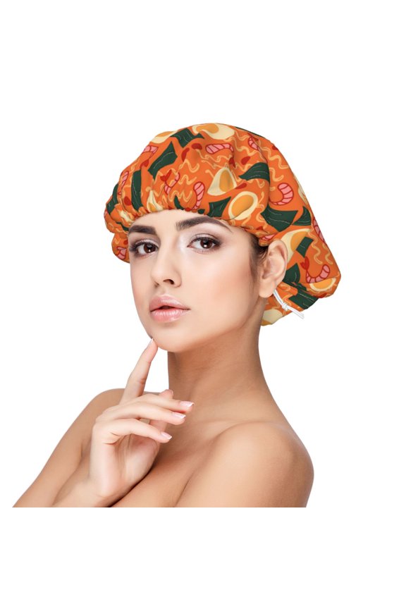 Ramen Noodle Soup Pattern Silk Satin Hair Bonnet for Sleeping, Adjustable Sleep Cap Turban for Women , Curly Straight Hair Long Large Braid