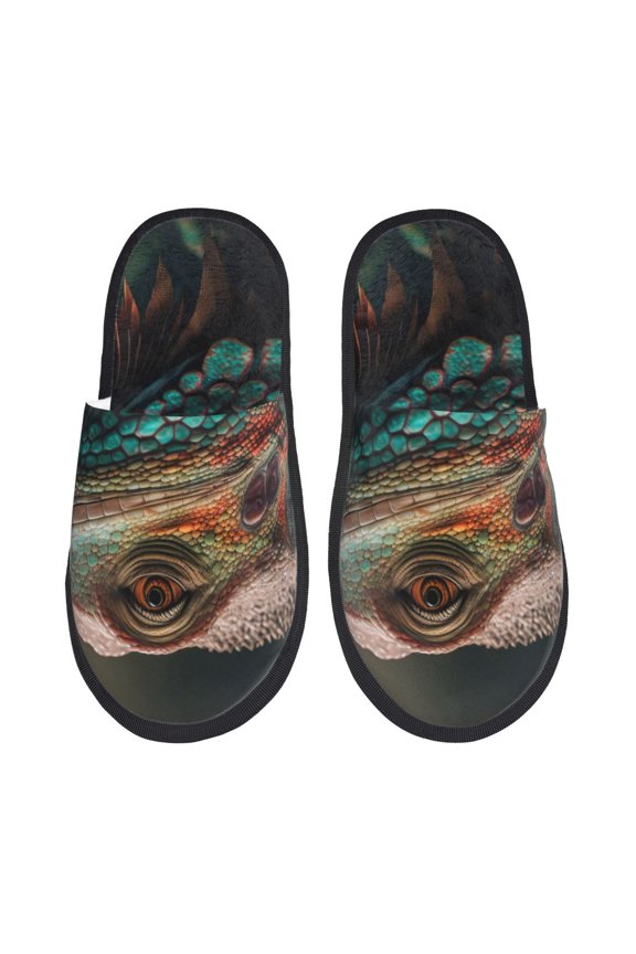 Realistic Colorful Chameleon Pattern Fuzzy Slippers Fuzzy Soft House Slippers Plush Furry Warm Cozy Open Toe Fluffy Home Shoes-Medium