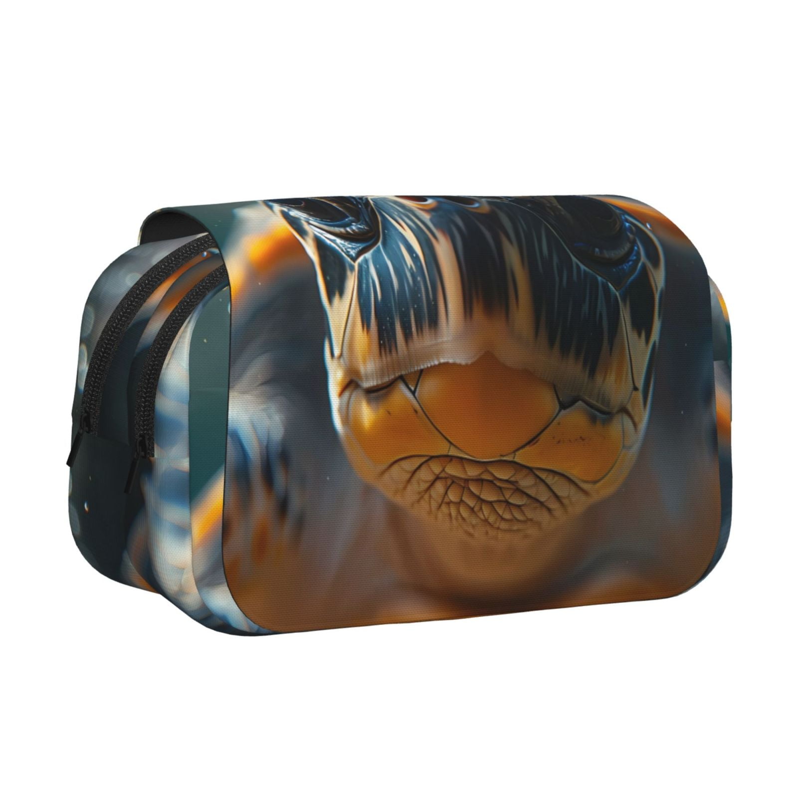 Rateoe Realistic Cute Sea Turtle Pattern Double Clamshell Pen Case, Storage Organizer with Two Zipper Compartments– Holds Up to 50 Pencils & Pens