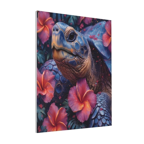 Rateoe Realistic Flower Turtle Pattern Decorative Picture – Unique Modern Wall Art, Ready-to-Hang Canvas Print for Home (Vertical)