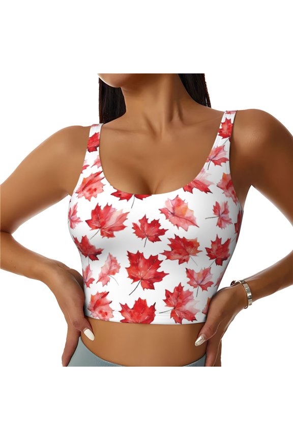 Realistic Maple Leaf Print Womens' Sports Bras Scoop Neck Sports Vest- Padded U Back Seamless High Impact Support-Large