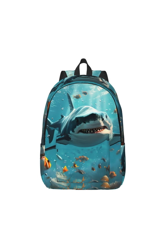 Realistic Ocean Shark Pattern Canvas College Laptop Backpack,Travel Daypack,Durable Rucksack Travel Notebook Bag School Backpack Book Bag for Men Women-Small