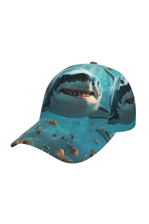 Realistic Ocean Shark Pattern Mens Baseball Cap  Adjustable Curved Brim Hat, Soft Cotton Sports Cap for Outdoor, Casual, and Everyday Wear, Comfortable & Breathable